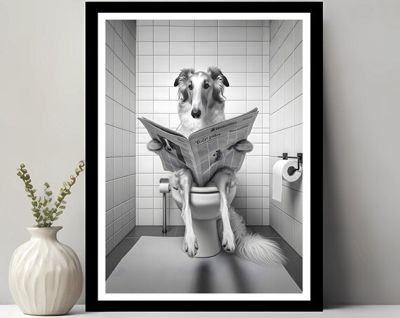 Borzoi Wall Art Funny Bathroom Decor In Toilet Animal Petshop Dog Gift