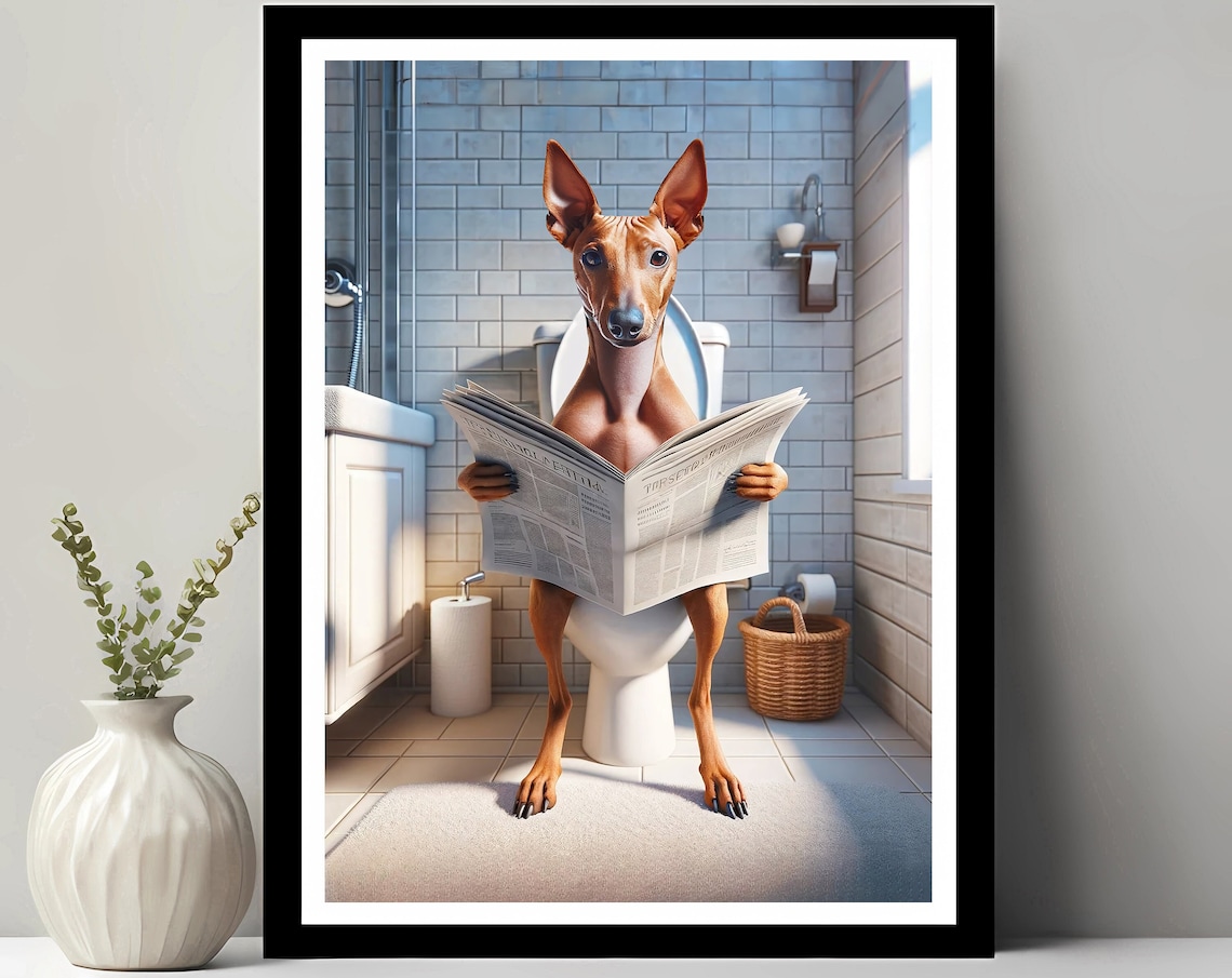 Cirneco Dell'Etna Funny Bathroom Dog Art Print