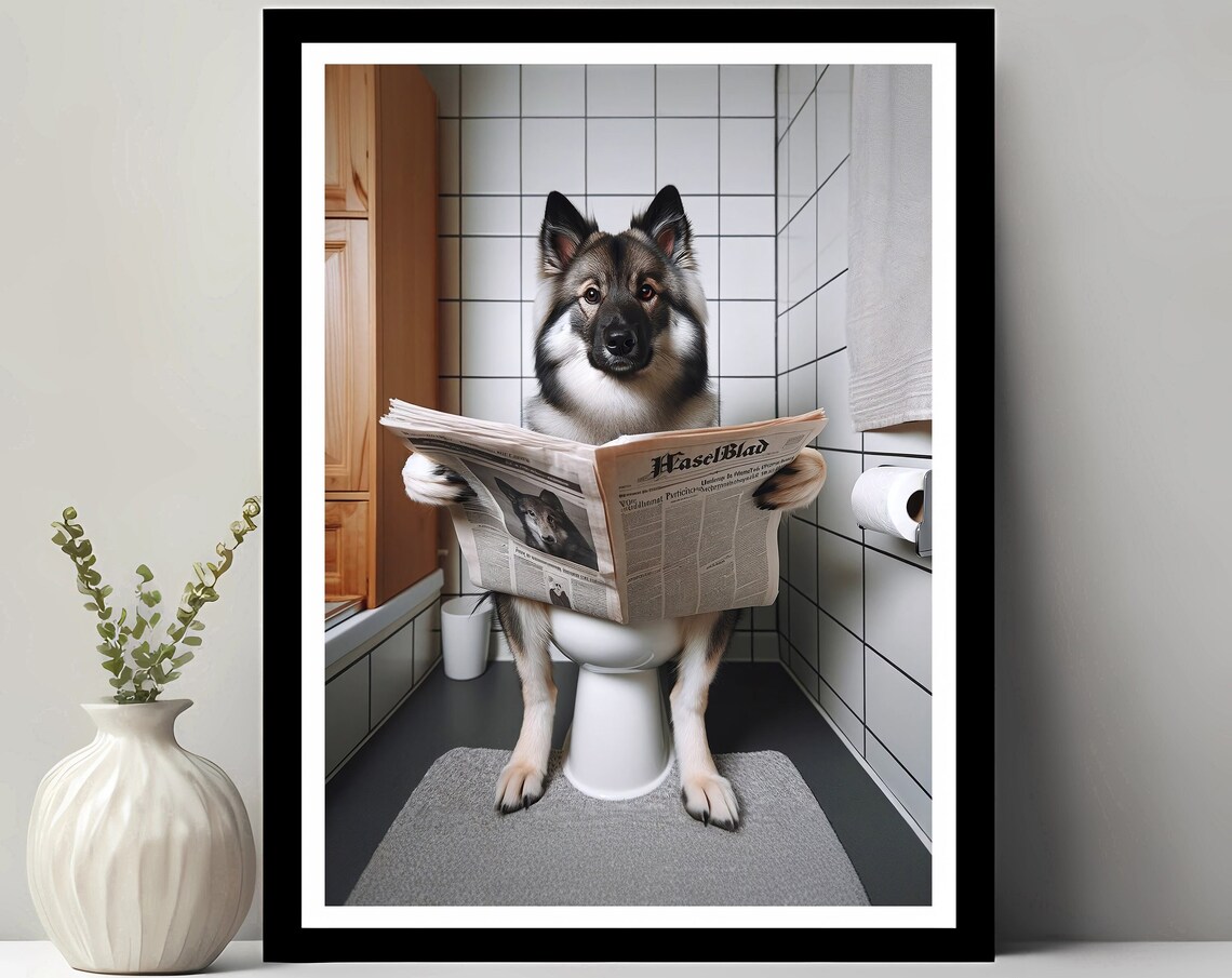 Norwegian Elkhound Reading Newspaper On The Toilet Funny Poster