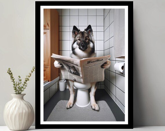 Norwegian Elkhound Wall Art Funny Bathroom Decor Dog In Toilet Animal Petshop Gift