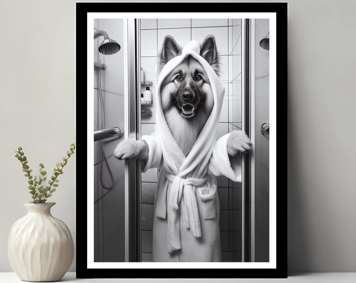 German Shepherd in a Bathrobe Funny Shower Photo Bathroom Poster