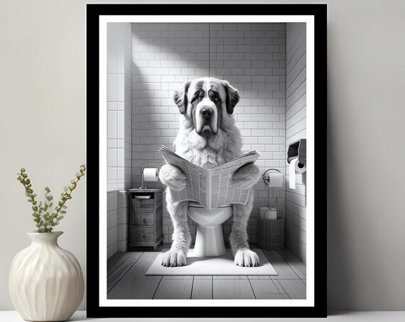 Pyrenean Mastiff Wall Art Funny Bathroom Decor In Toilet Animal Petshop Dog Gift