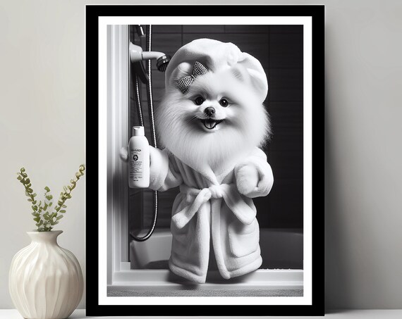 Pomeranian Funny Bathroom Art Print, Humorous Decor