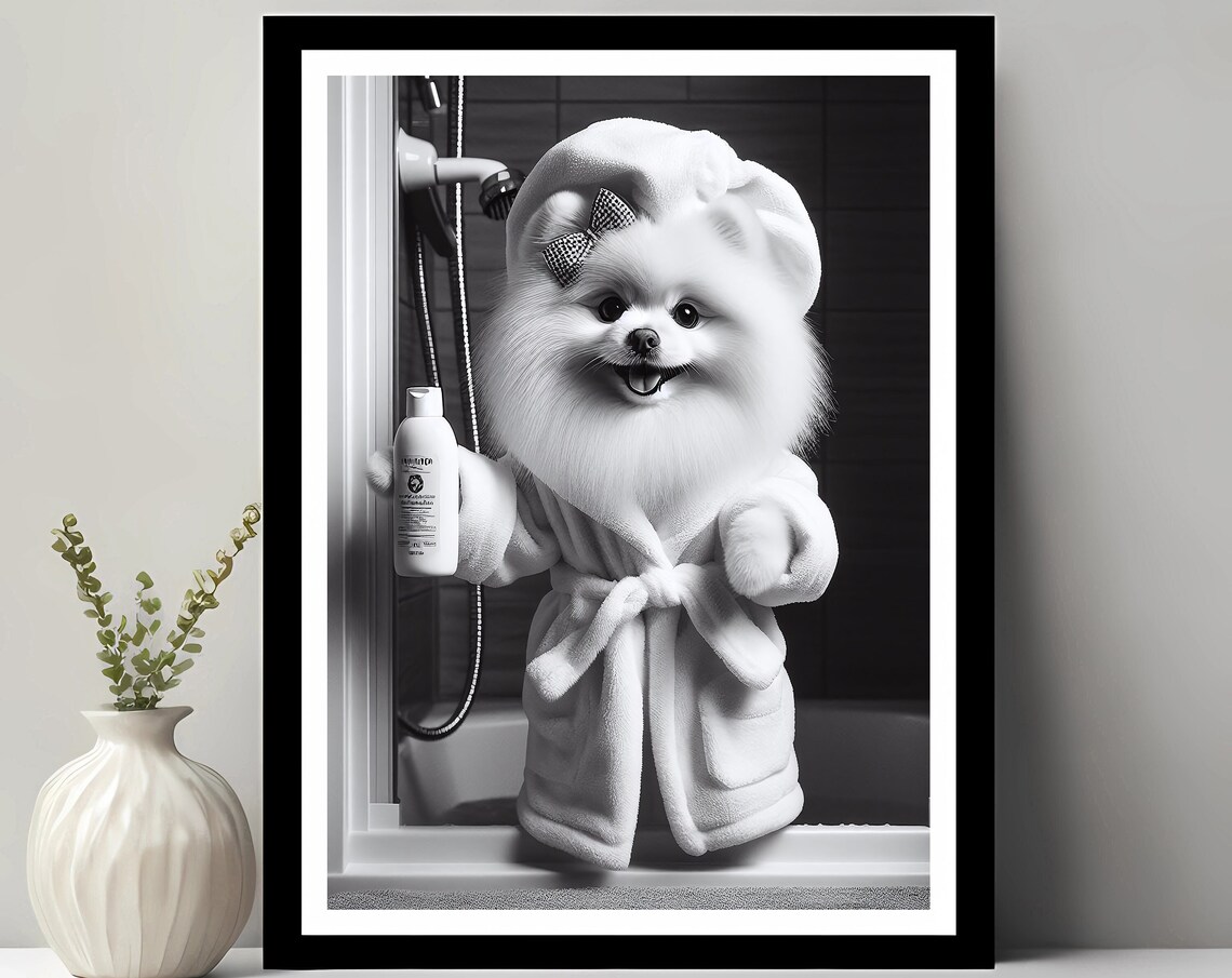 Pomeranian Funny Bathroom Art Print, Humorous Decor