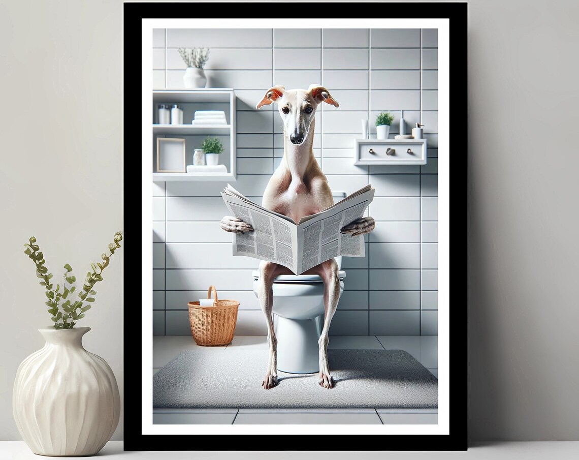 Rampur Greyhound Funny Bathroom Dog Art Print