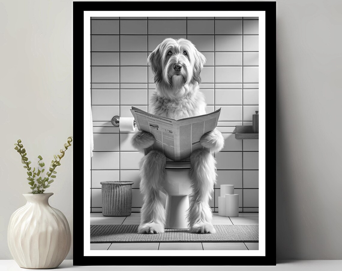 Catalan Sheepdog Funny Bathroom Decor Art Print