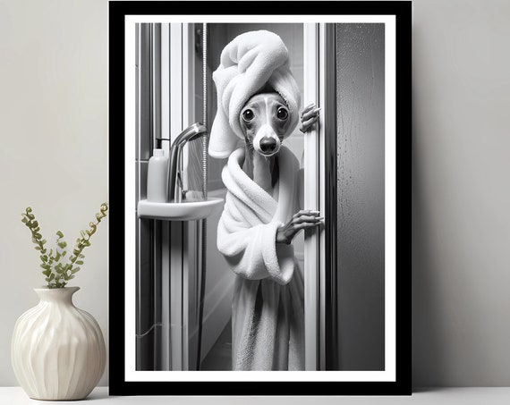 Italian Greyhound Bathroom Wall Art Print, Funny
