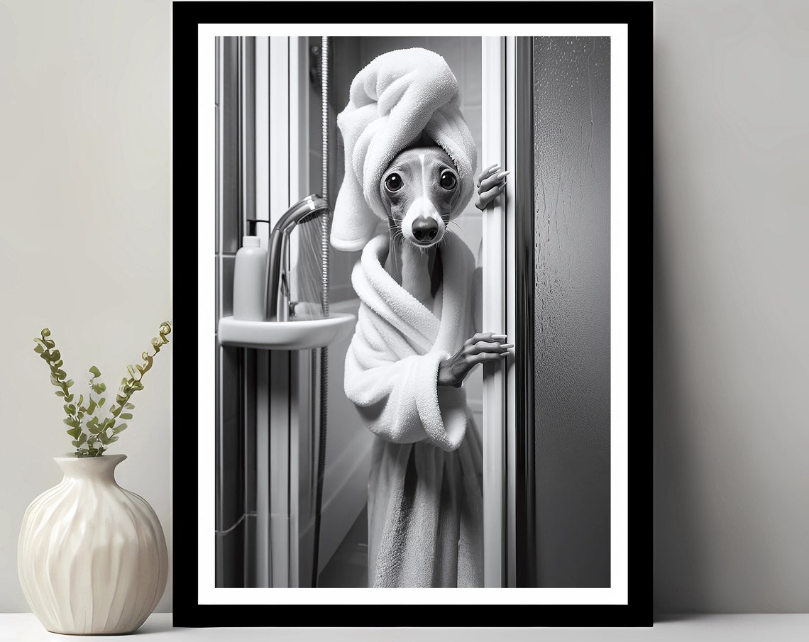 Italian Greyhound Bathroom Wall Art Print, Funny