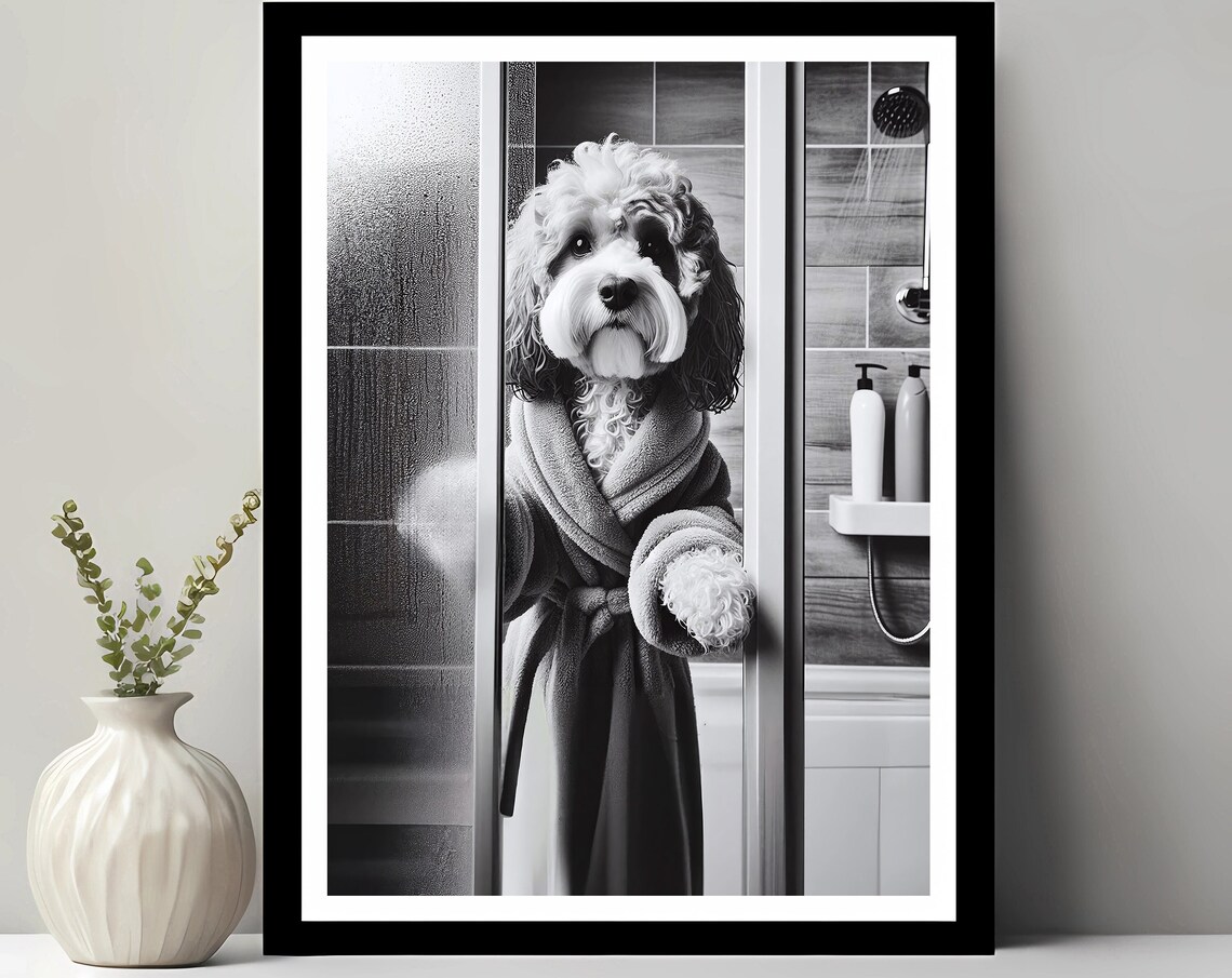 Cockapoo Bathroom Art Print, Cute Dog Photograph