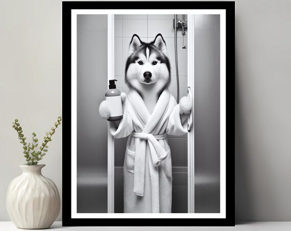 Siberian Husky Wall Art Bathroom Print Photo Dog Gift Funny Decor