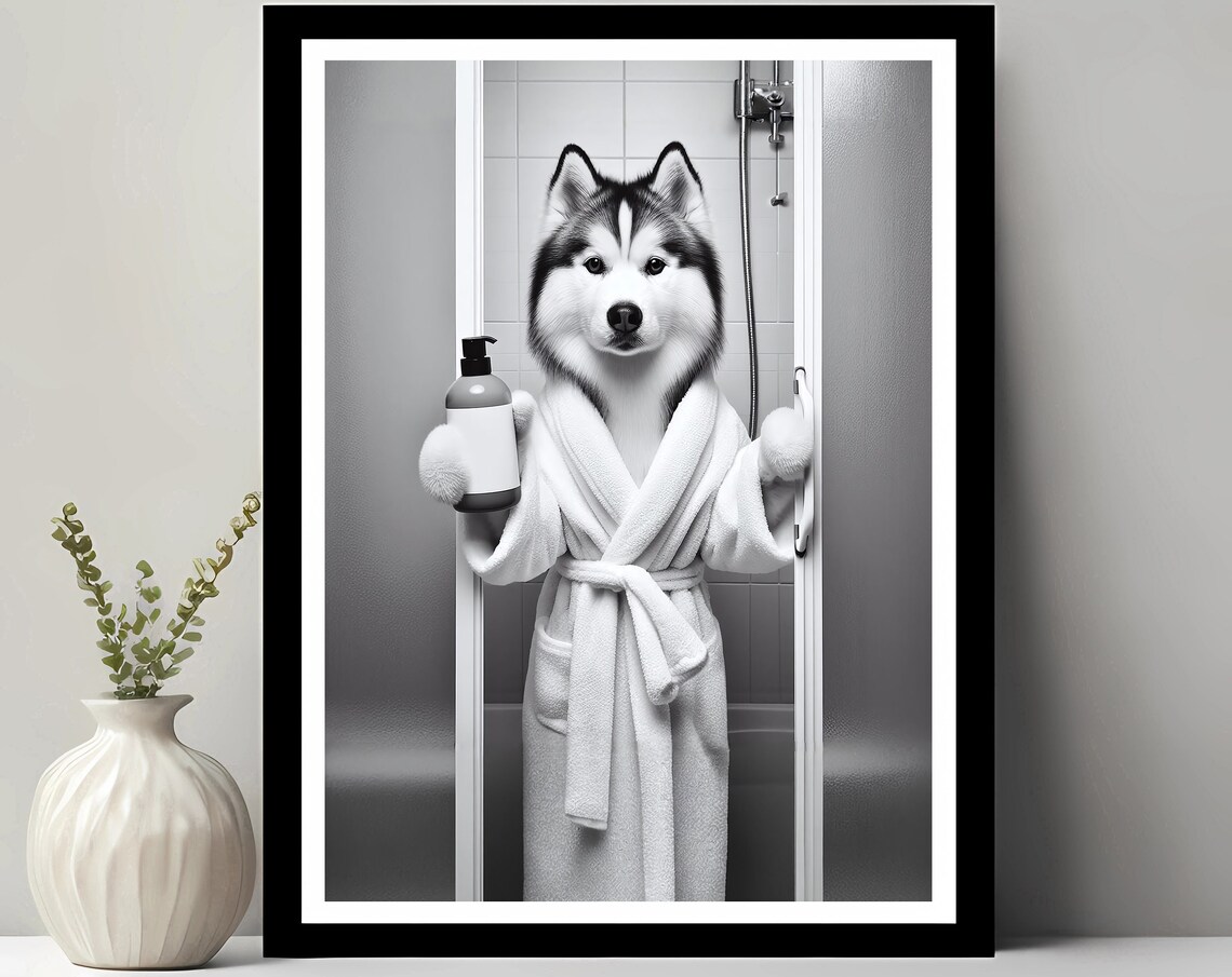 Siberian Husky Wall Art Bathroom Print Photo Dog Gift Funny Decor