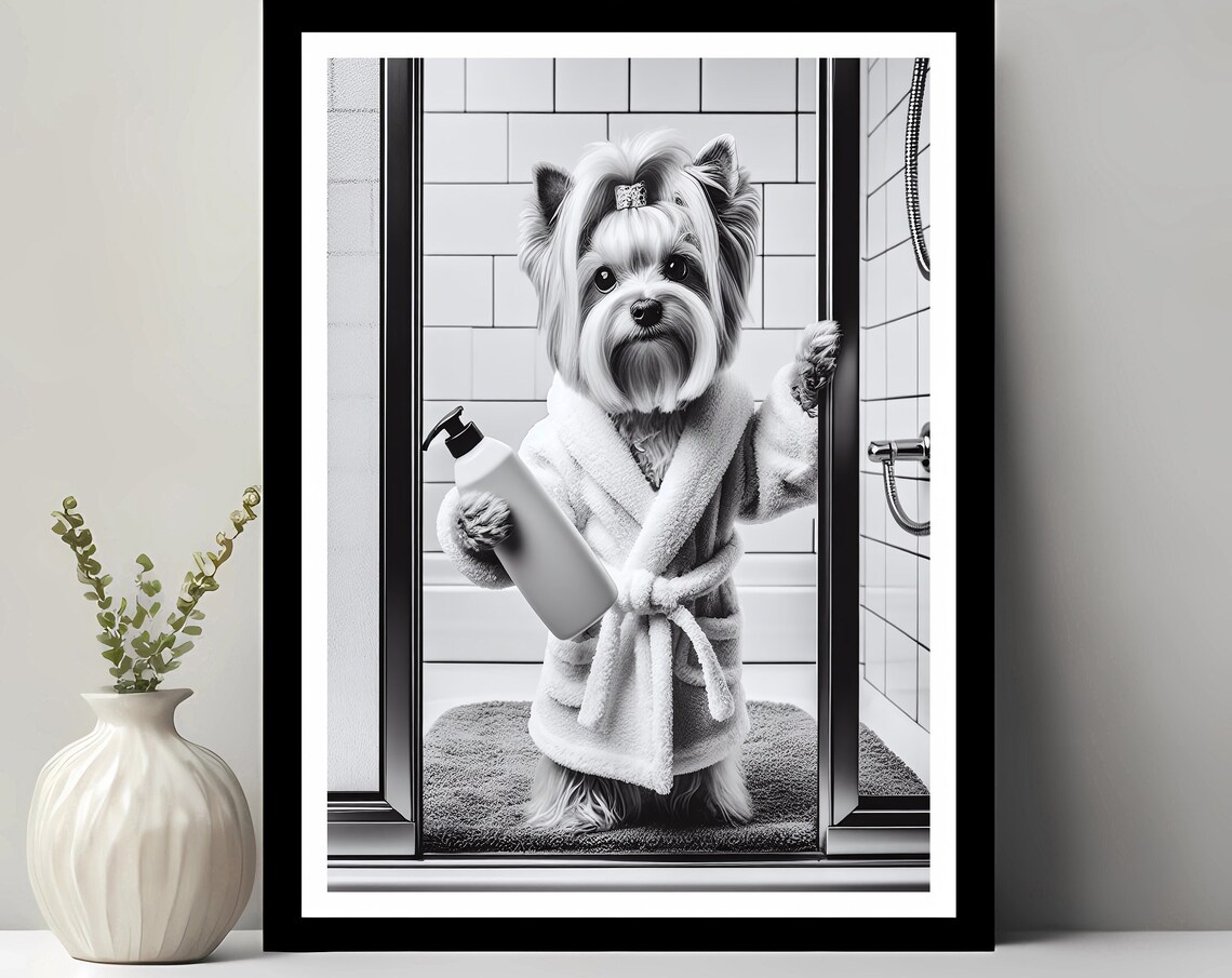 Yorkshire Terrier Bathroom Decor, Funny Dog Art Print