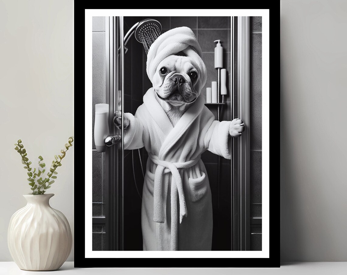 French Bulldog Bathroom Art Print, Funny Dog Decor