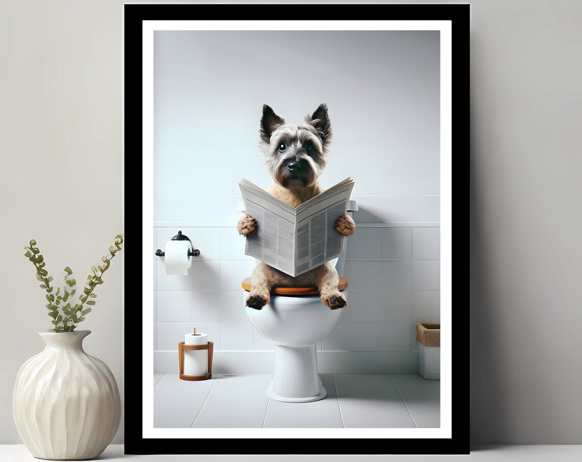 Cairn Terrier Bathroom Decor, Funny Animal Art Print