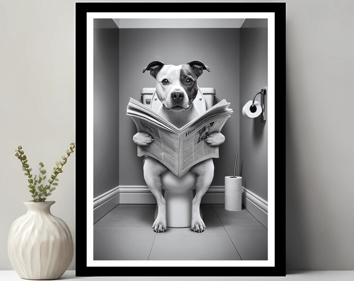 Staffordshire Terrier Bathroom Humor Art Print