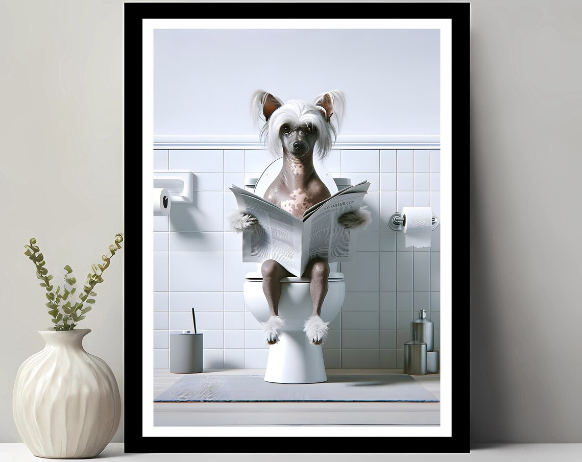 Chinese Crested Funny Bathroom Dog Art Print