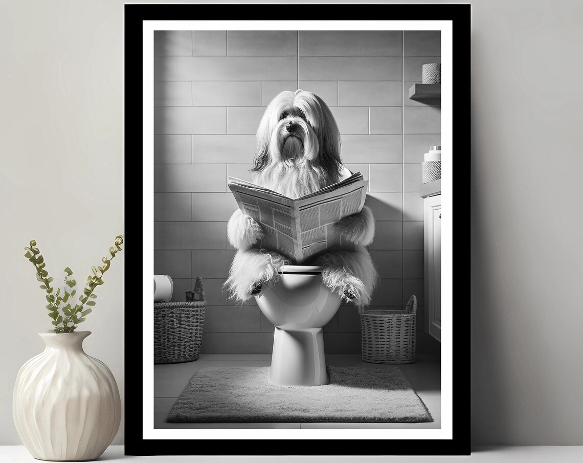 Lowchen Wall Art Funny Bathroom Decor In Toilet Animal Petshop Dog Gift