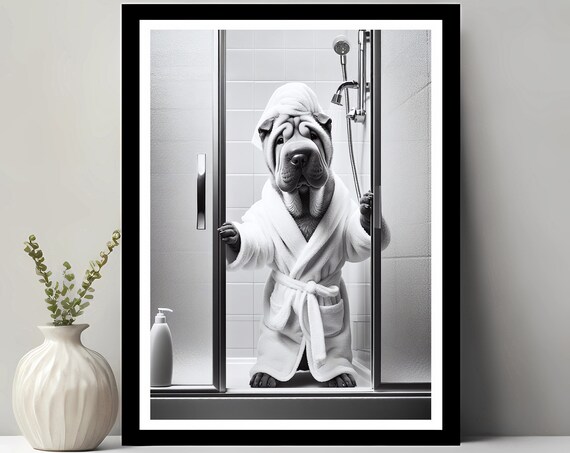Shar Pei Funny Bathroom Art Print
