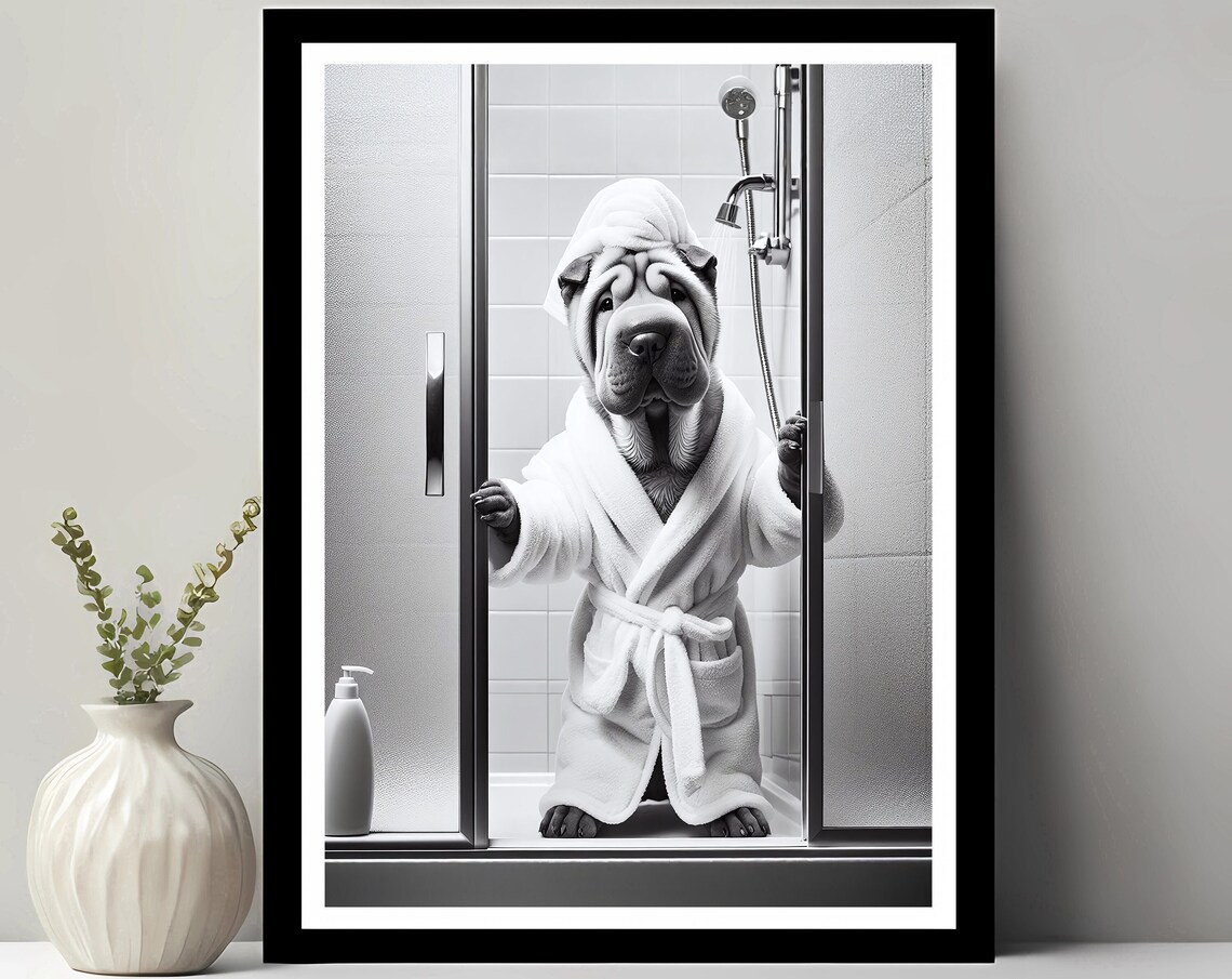 Shar Pei Funny Bathroom Art Print