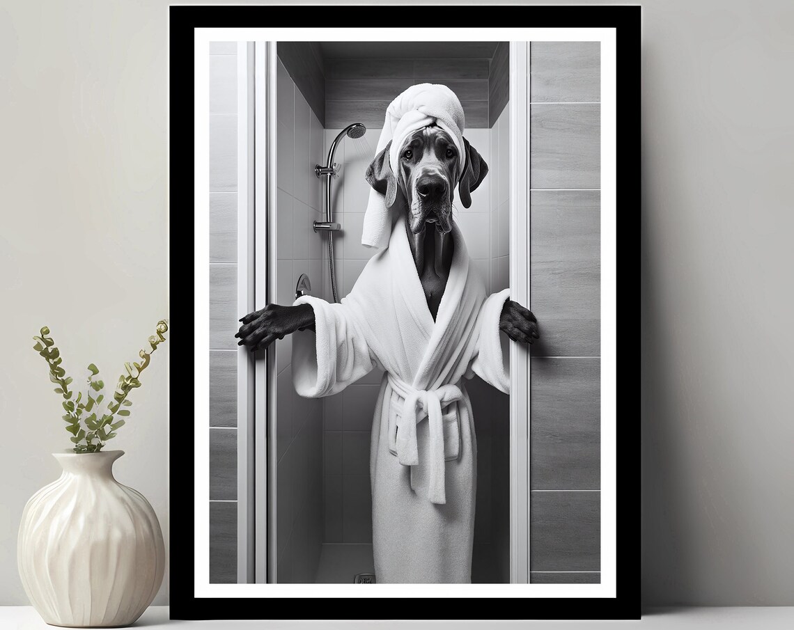 Great Dane Bathroom Humor Art Print, Funny Decor