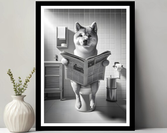 Shikoku Dog Wall Art Funny Bathroom Decor In Toilet Animal Petshop Gift