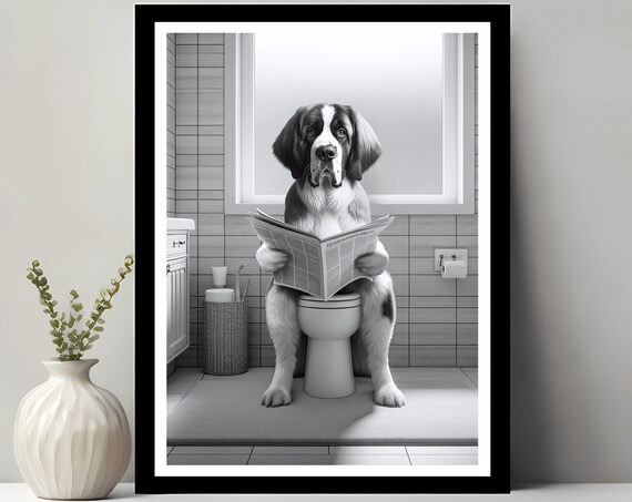 Moscow Watchdog Wall Art Funny Bathroom Decor Dog In Toilet Animal Petshop Gift