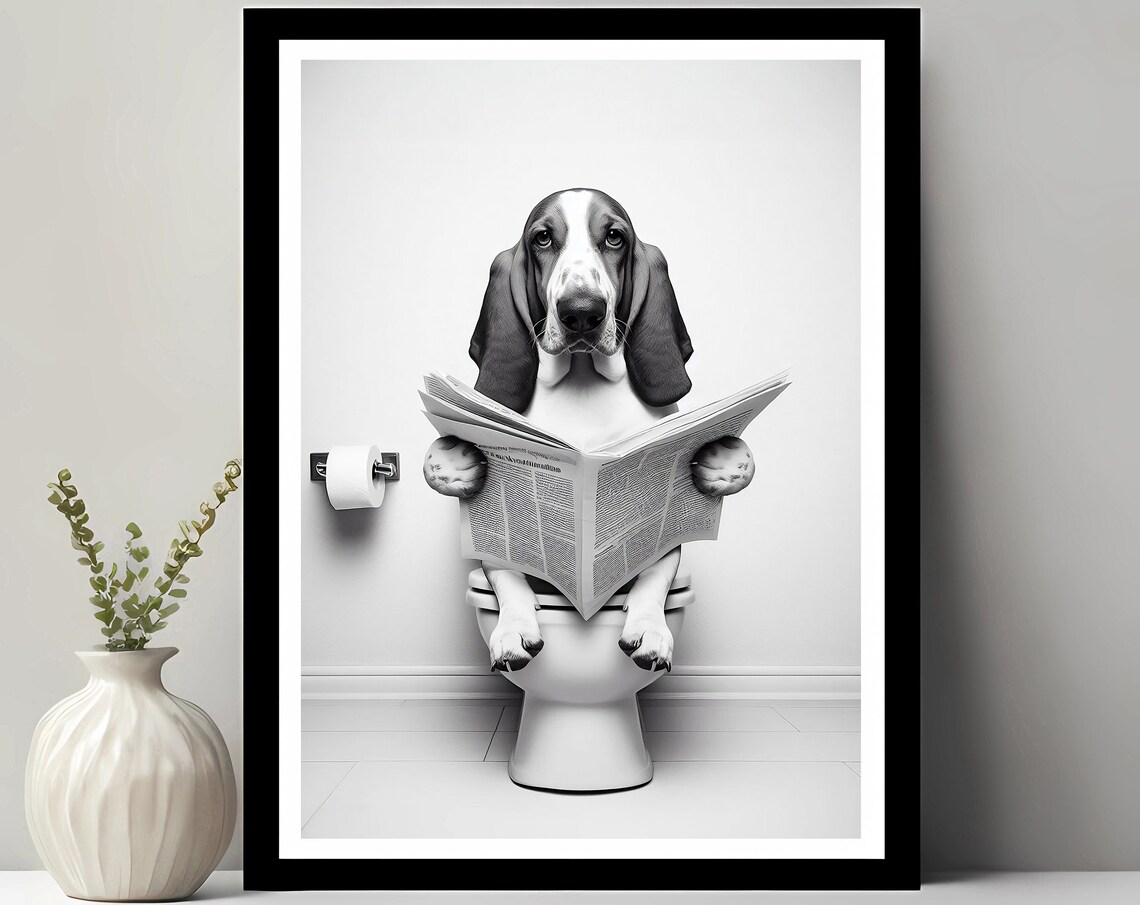 Basset Hound Funny Bathroom Dog Art Print