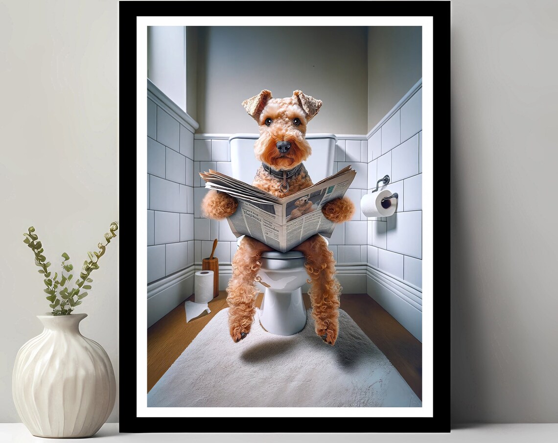 Lakeland Terrier Funny Bathroom Dog Art Print