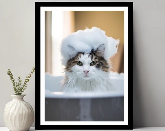 Cute Cat Bubble Bath Foam Hat Adorable Funny Color Bathroom Poster