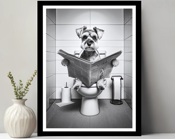 Cesky Terrier Wall Art Funny Bathroom Decor Dog In Toilet Animal Petshop Gift