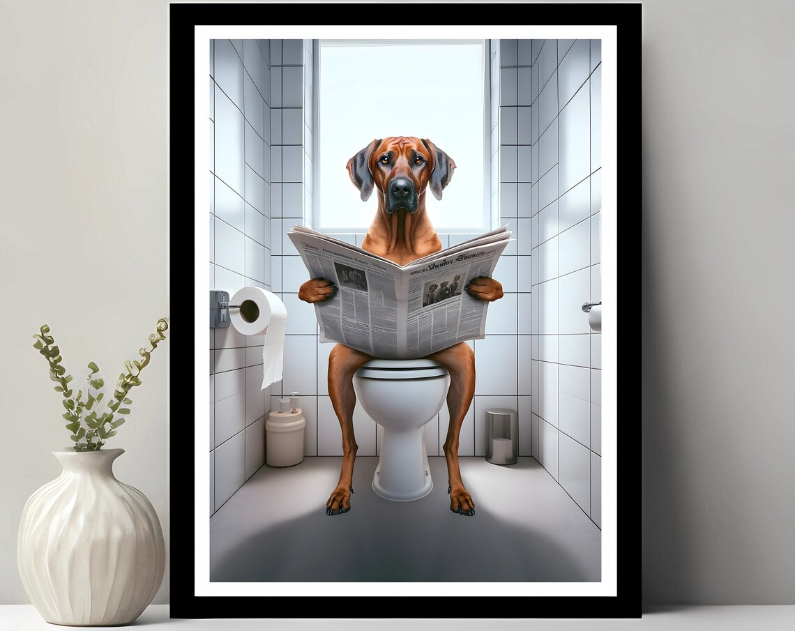 Rhodesian Ridgeback Bathroom Dog Humor Art Print