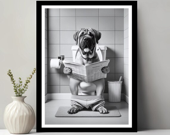 Korean Mastiff Wall Art Funny Bathroom Decor Animal In Toilet Petshop Dog Gift