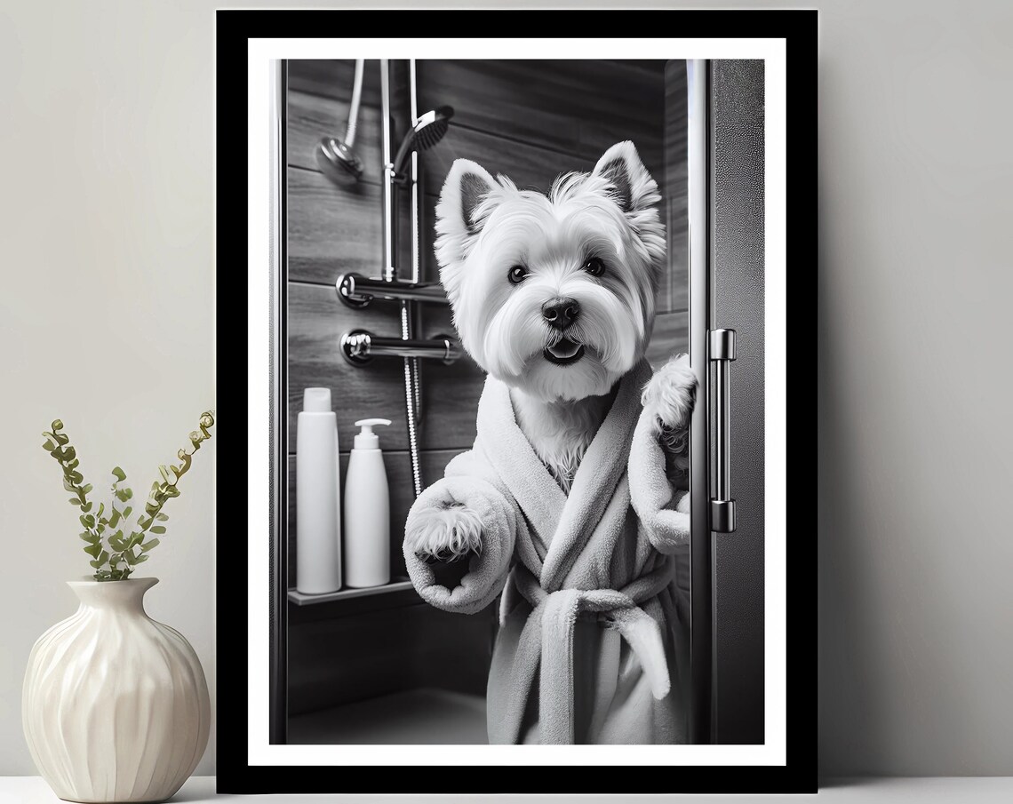 West Highland Terrier Bathroom Art Print, Funny Decor