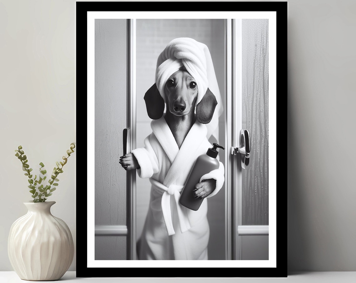 Dachshund Bathroom Funny Decor Art Print