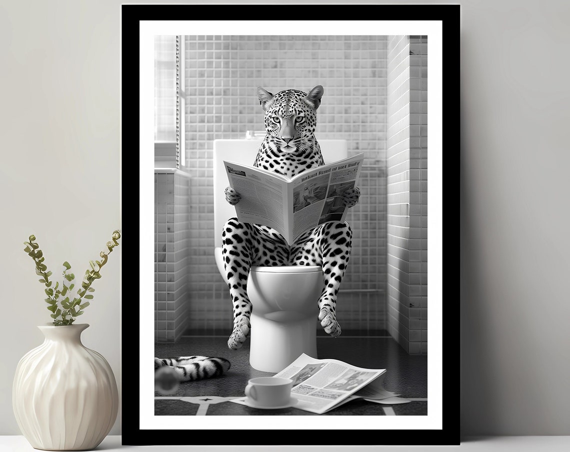 Leopard Print Funny Bathroom Decor Art Print