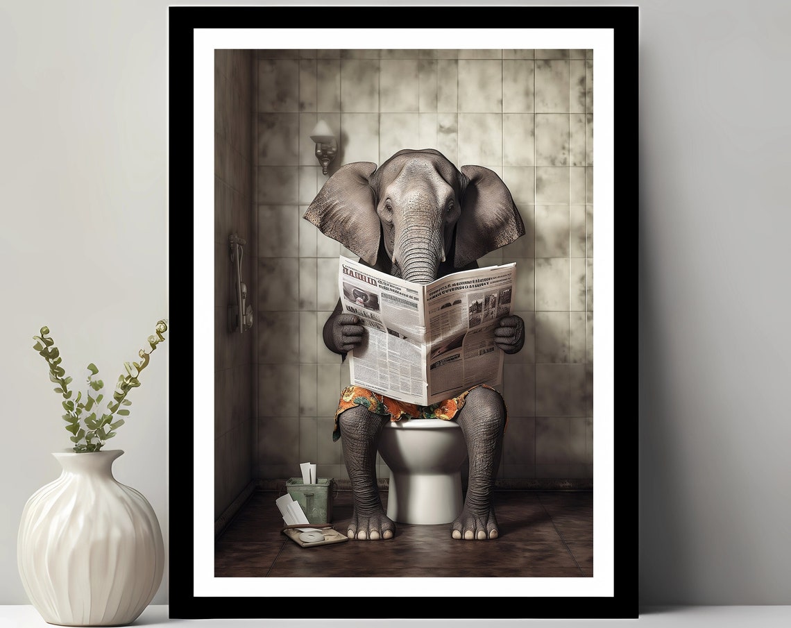 Elephant Funny Bathroom Decor Art Print