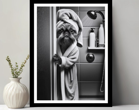 Brussels Griffon Bathroom Art Print, Funny Decor