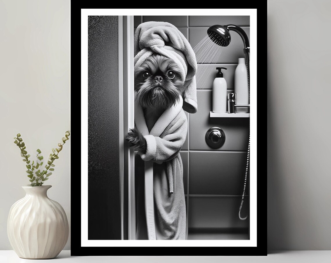 Brussels Griffon Bathroom Art Print, Funny Decor