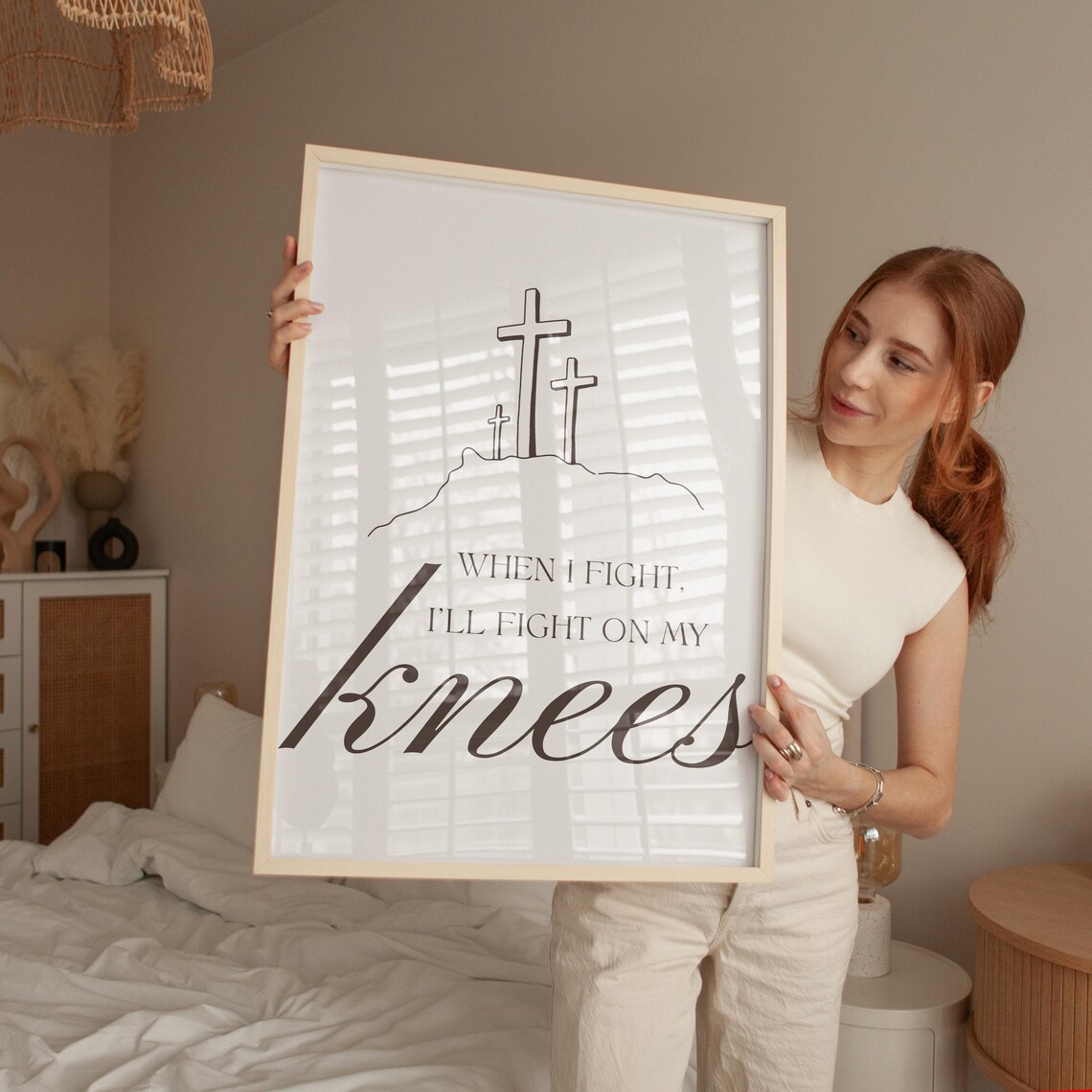 When I Fight Ill Fight On My Knees Crosses Christian Prayer Quote Poster - Image 3