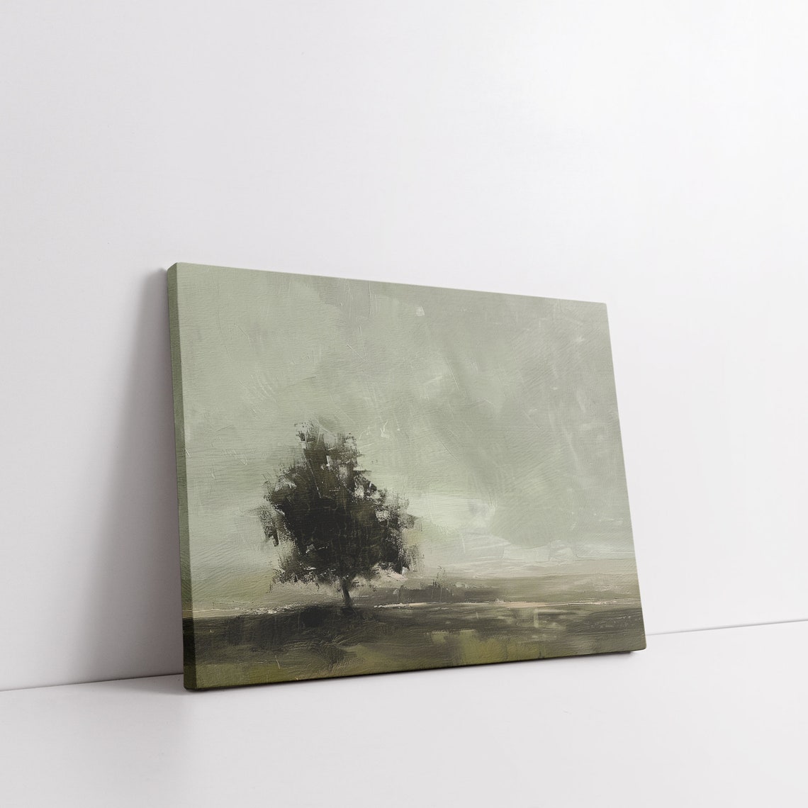 Moody Lone Tree in Green Field Minimalist Dark Landscape Art Poster - Image 7