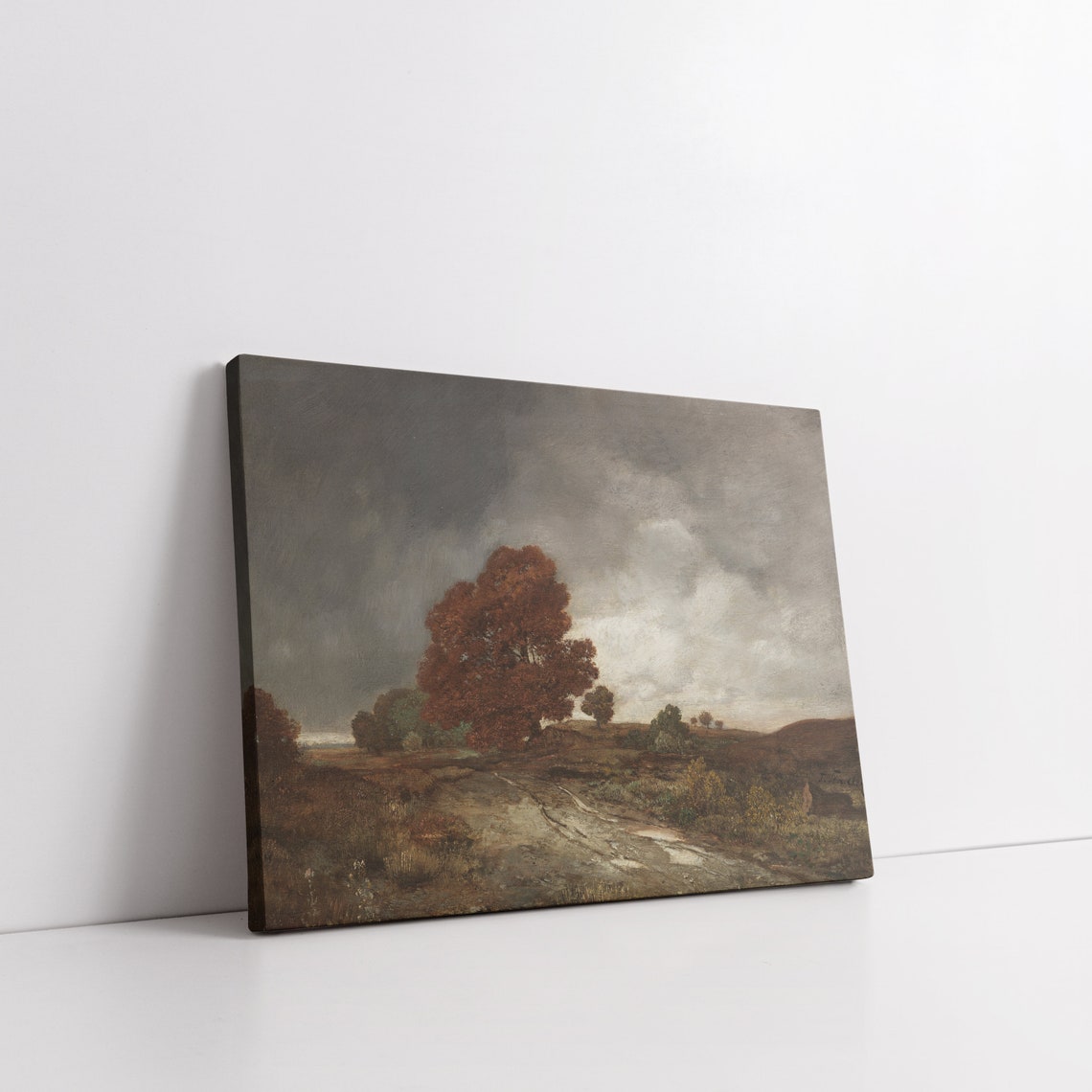 Moody Autumn Forest Path With Red Maple Dark Cloudy Sky Poster - Image 6