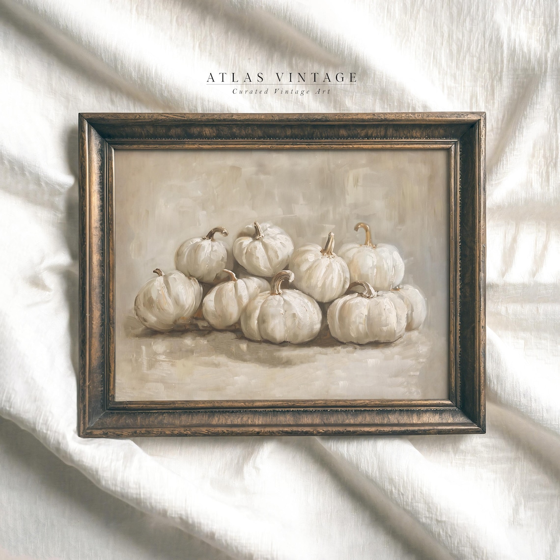 White Pumpkins Still Life Neutral Beige Vintage Fall Farmhouse Poster