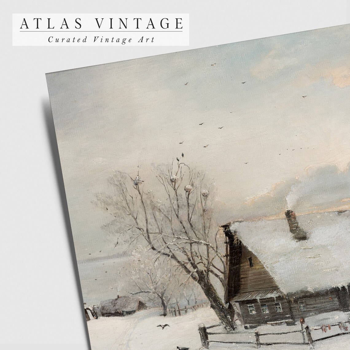 Snow Covered Cottage Vintage Winter Oil Painting Rustic Poster - Image 3