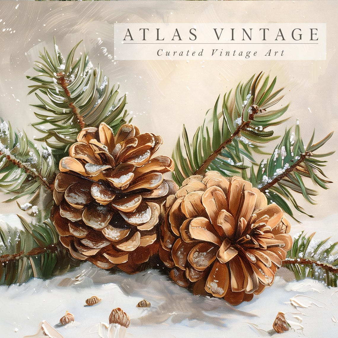 Frosted Pinecones and Evergreen Boughs in Snow Winter Holiday Poster - Image 5