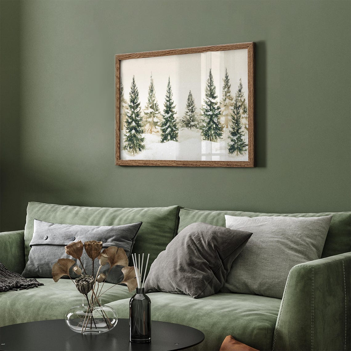 Snowy Pine Trees Watercolor Frame TV Art Winter Forest Minimal Poster - Image 5