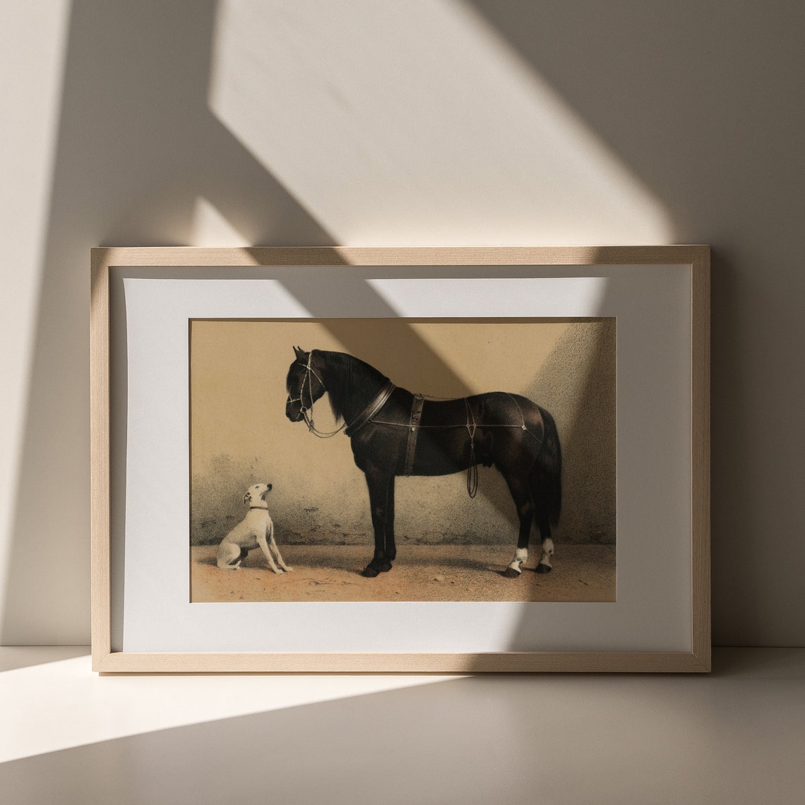 Antique Black Horse With Loyal White Dog Sepia Equestrian Poster - Image 5