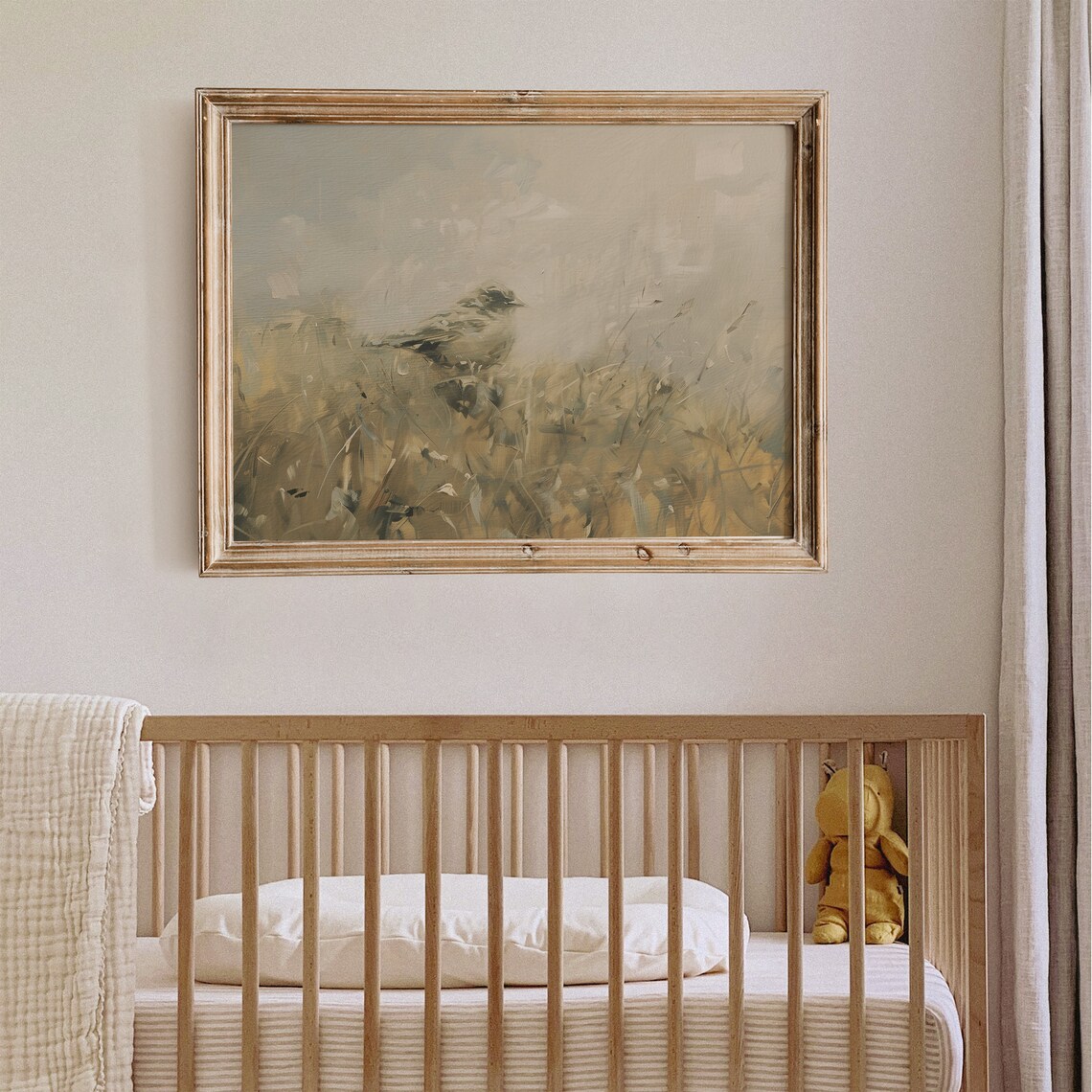 Muted Beige Songbird Meadow Oil Painting Vintage Neutral Field Study Poster - Image 7
