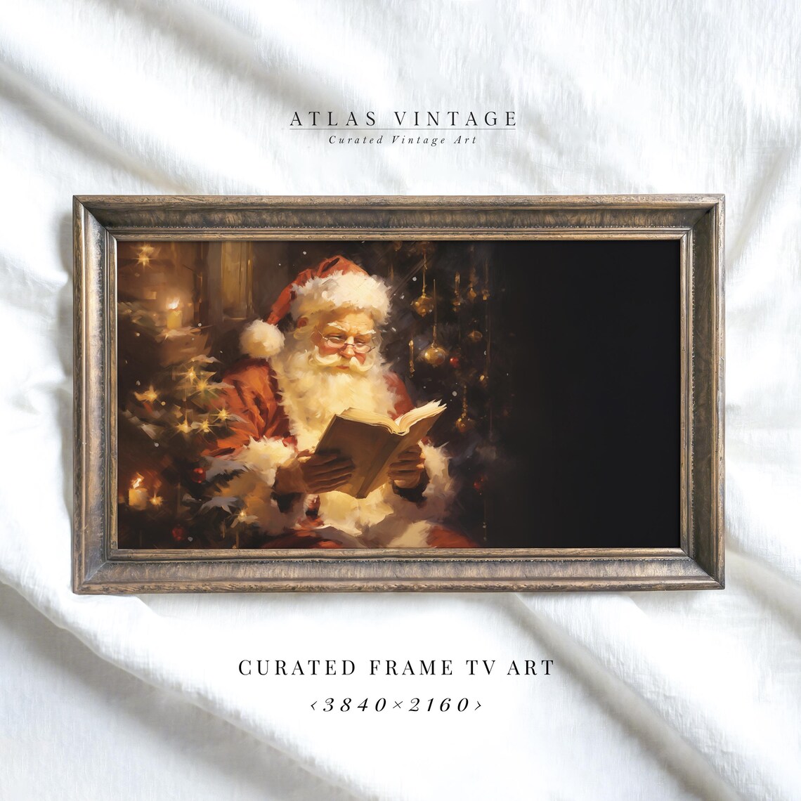 Santa Claus Reading Book Poster Vintage Christmas Eve Painting