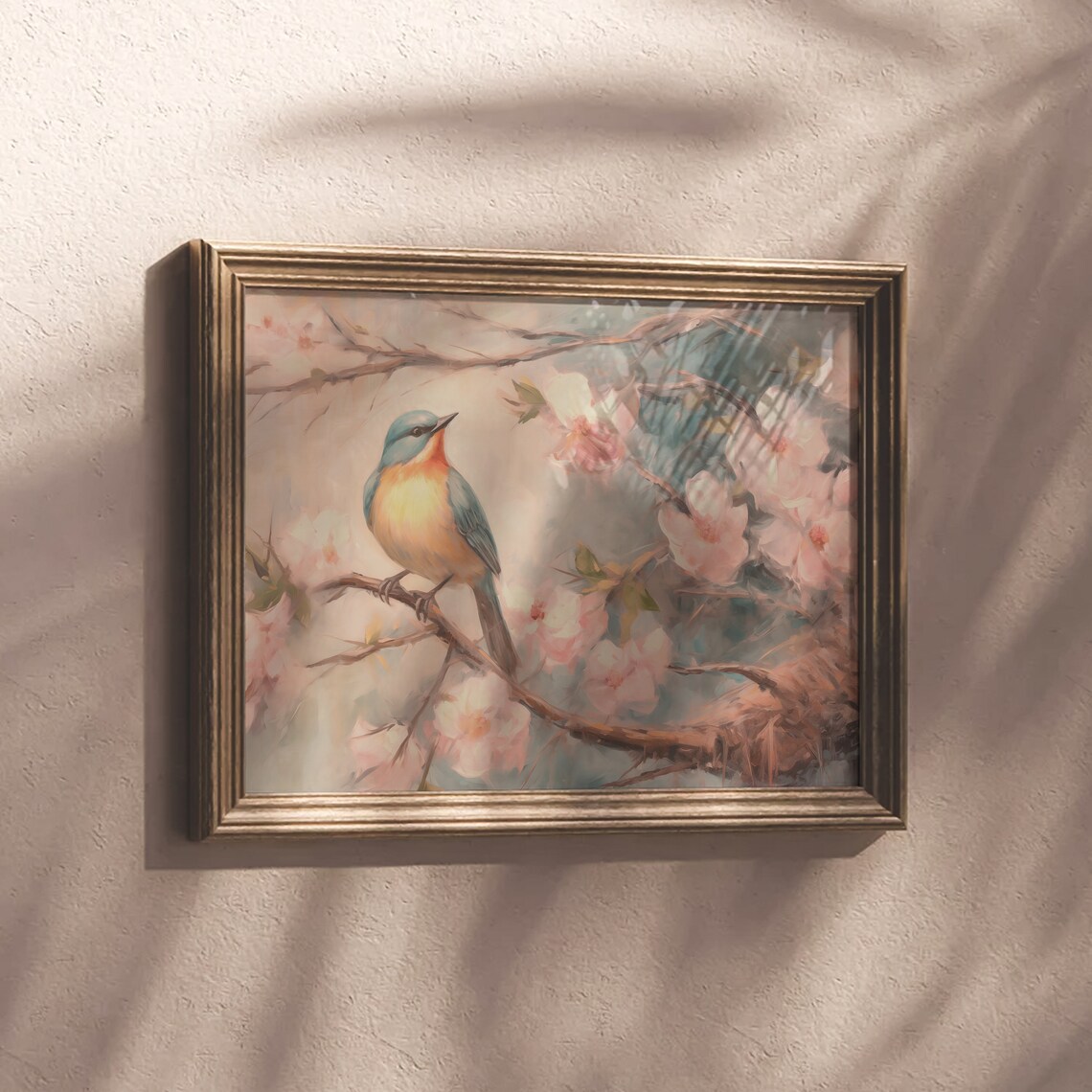Colorful Songbird Perched on Pink Blossom Branch Spring Poster - Image 4