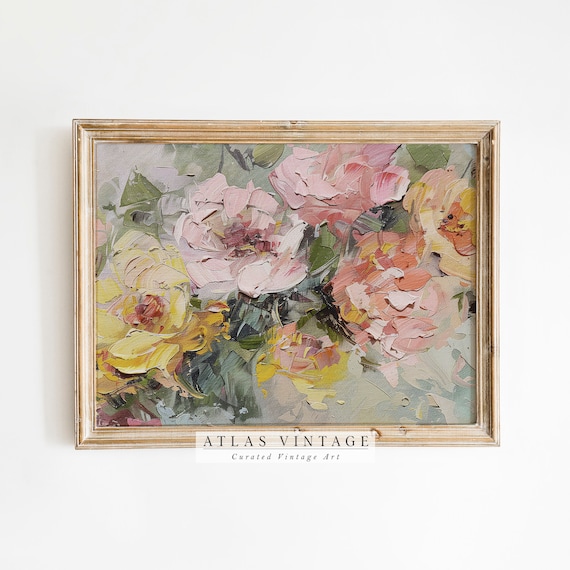 Colorful Pink and Yellow Peonies Impasto Floral Painting Poster
